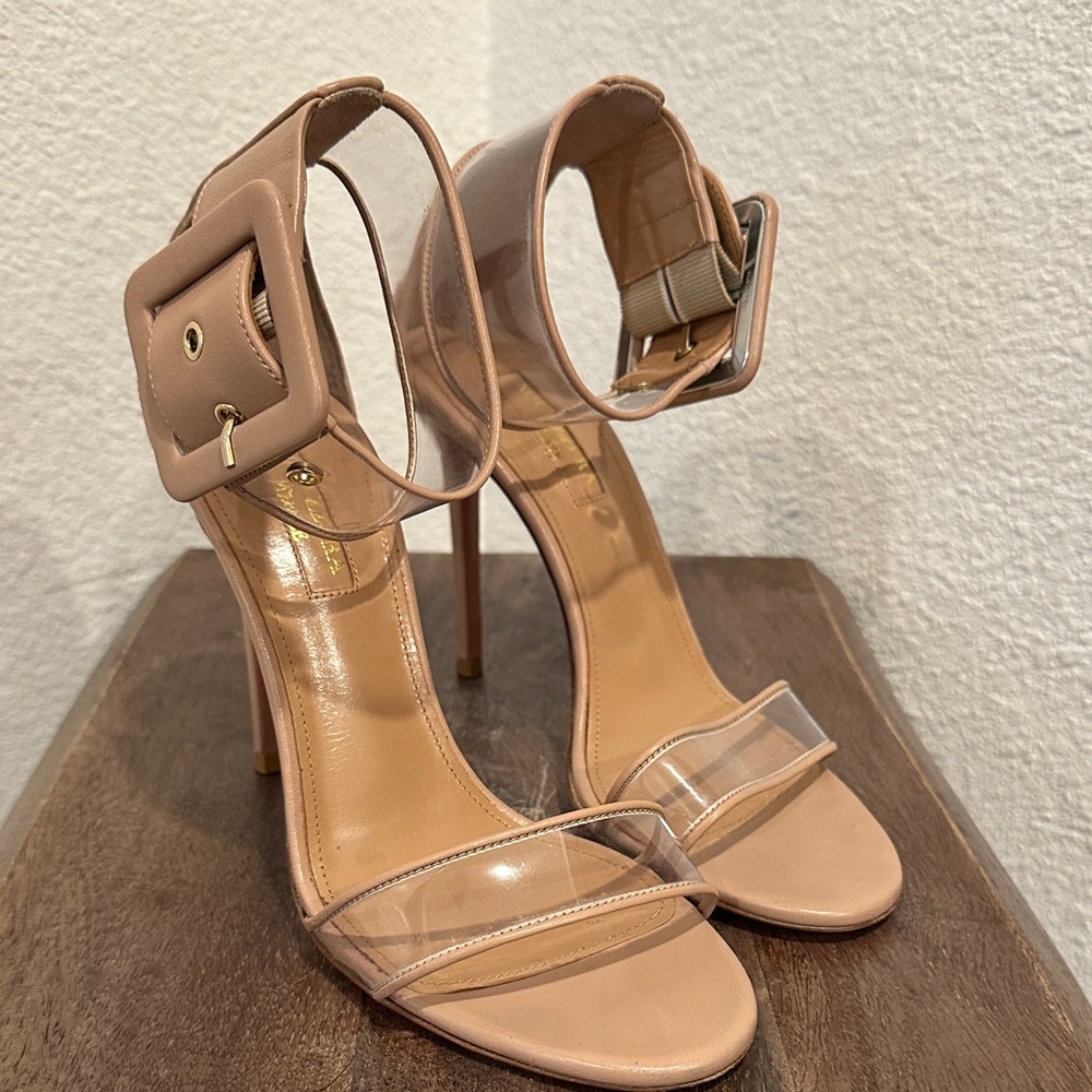 Aquazzura Powder Pink Leather & PVC Heels Sandals Size 35.5 US 5.5